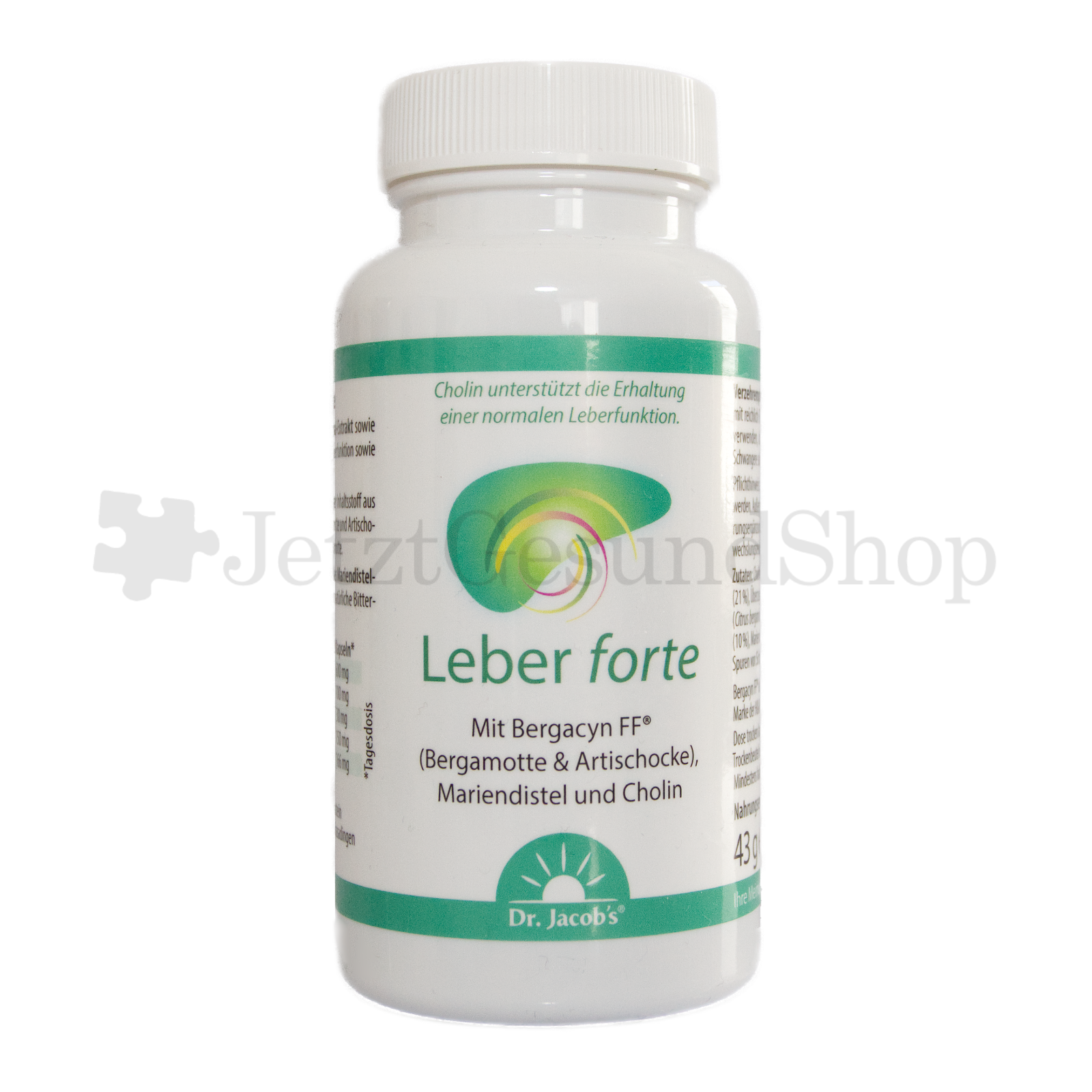 Leber Forte mit Bergacyn FF® (Bergamotte & Artischocke), Mariendistel und Cholin; Inhalt 60 Kapseln (Packung reicht je nach Dosierung für 1 bis 2 Monate)