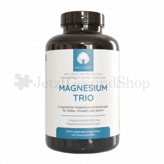 Magnesium-Trio: 3 organische Magnesiumverbindungen für Zellen, Muskeln und Gehirn; Inhalt 240 Kapseln mit je 600 mg Magnesium-Verbindungen pro Kapsel